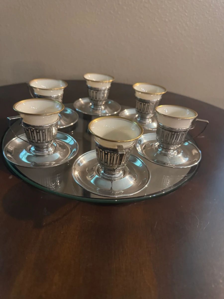 Set of Six Lenox Porcelain Demitasse Cups in Sterling Silver - Pre Sale Available