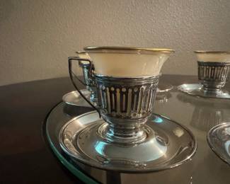 Set of Six Lenox Porcelain Demitasse Cups in Sterling Silver - Pre Sale Available