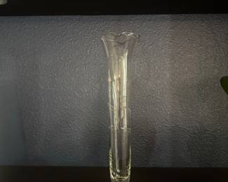 Vintage WEB Solid Sterling Silver Base Etched Wheat Crystal Fluted Bud Vase MCM