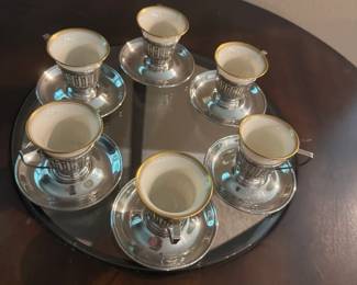 Set of Six Lenox Porcelain Demitasse Cups in Sterling Silver - Pre Sale Available