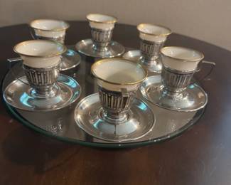 Set of Six Lenox Porcelain Demitasse Cups in Sterling Silver - Pre Sale Available