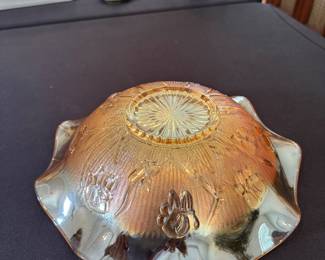 Vintage Marigold Orange Carnival Glass Bowl Ruffled Lip