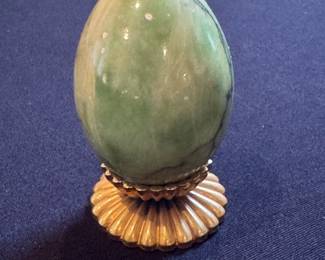 Vintage Genuine Alabaster Green Gemstone Egg with Stand