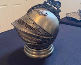 Vintage Knight Helmet Hidden Bottle Shot Glasses Liquor Cabinet Bar and music box