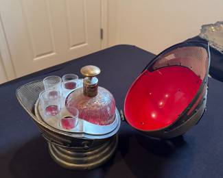 Vintage Knight Helmet Hidden Bottle Shot Glasses Liquor Cabinet Bar and music box
