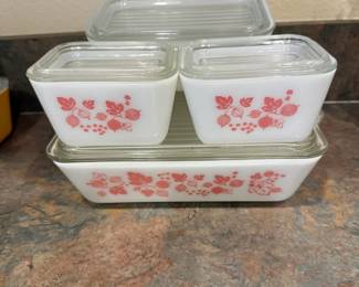 Vntg 1950s Pyrex Pink Gooseberry Complete Refrigerator Set 8 Pieces