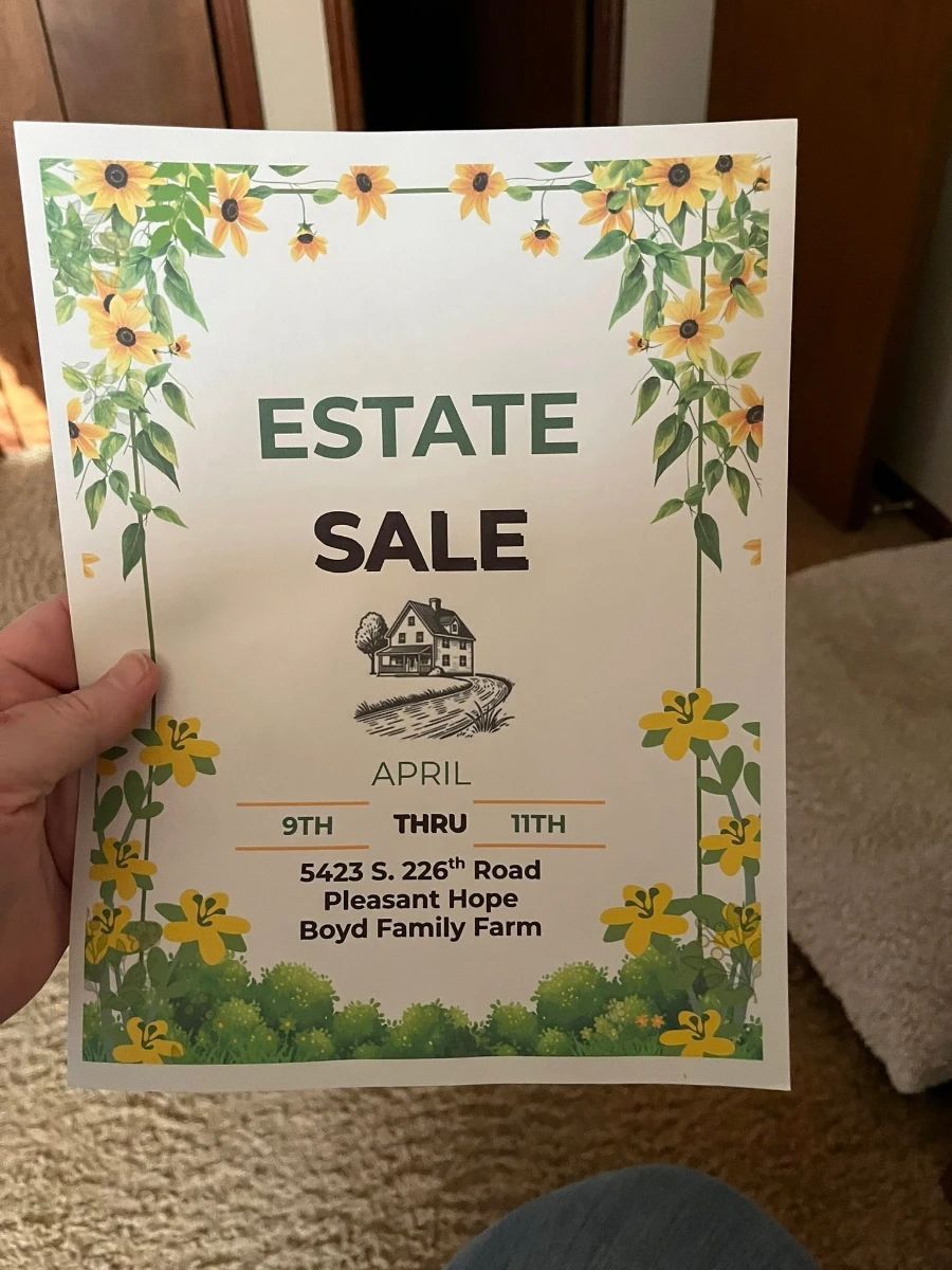 Treasured Relics Estate Sale Flyer