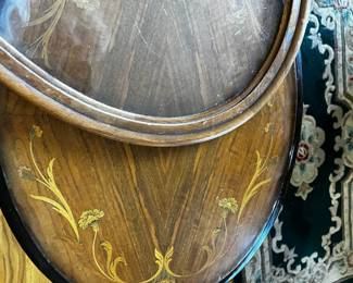 #27	Wood Carved oval Display Table w/lift-off Glass top (to display flat items) - 25x19x19	 $75.00 