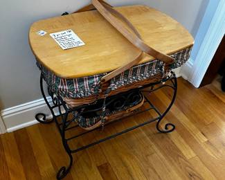 #87	Longaberger Yuletide Treasures Iron Stand - 2 Baskets, 2 liners Cloth, 2 liners plastic and 1 wood lid - 8 pc set	 $80.00 
