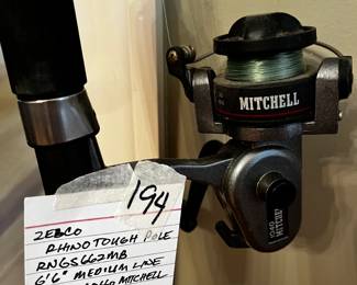 #194	Zebco Rhino Tough Pole RNGS662MB 6'6" Medium Lane with 1040 Mitchell Spinning Reel	 $30.00 