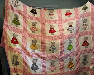 #68	Sonbonnet Sue Scrappy Quilt machine Made w/polyester batting - 92x 82 (has stains)	 $60.00 