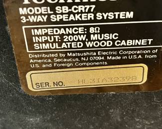 #12	Technics pair of Speakers SB-CR77 3 way Speakers	 $75.00 