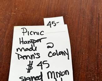 #109	Picnic Hamper made at Penn's Colony - signed	 $45.00 