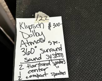 #122	Klipsch Dolby Atmos360 Surround Sound System - 5 pc Set	 $300.00  