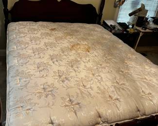 #34	Queen Size Wood 4 post Bed 	 $175.00     #35	Queen Size Mattress/Boxsprings (has stain)	 $20.00 