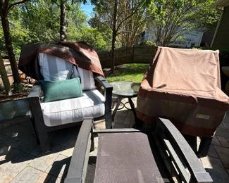 Matching patio chairs with cushions and covera