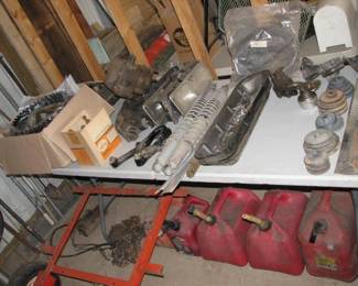 car parts, gas cans