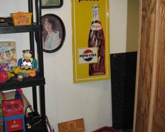 coke trays and an original metal pepsi sign