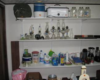 sleeping bag, cooler, roaster, oil lamps and more