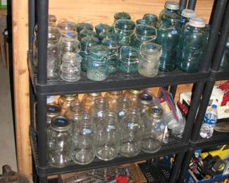 canning jars, vintage train in box, more trucks