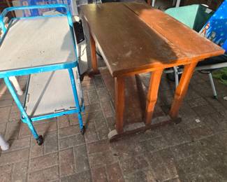 Metal cart, wood table