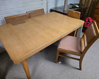 MCM blond wood dining table & 3 chairs