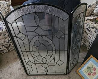 Stained glass fireplace screen