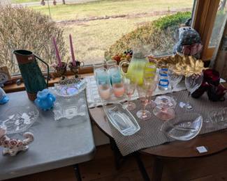 vintage glass, mcm, carnival glass, crystal
