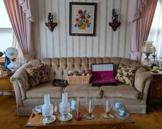 couch, coffe table, candles