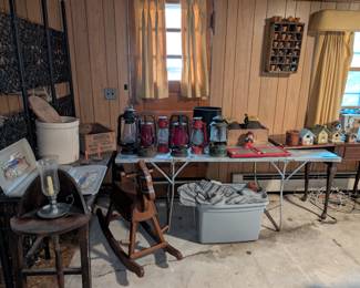 Lanterns, rocking horse, candle