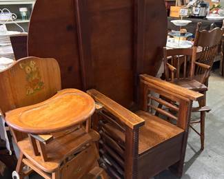 Tilt top Bar Table with storage in seat.  High chair makes into a stroller