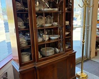 Cherry China hutch bowfront. Mossrose China inside of China cabinet.