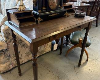 Walnut ladies desk with cubies.  Beautiful pillar Mantel clock