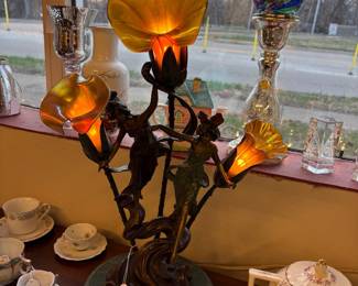 Las Dense Nymphs Cala Lily Lamp in the style of Auguste Moreau