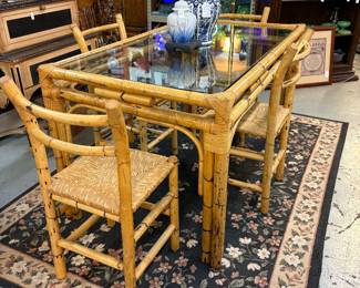 Wonderful Bamboo glass top table and 4 chairs