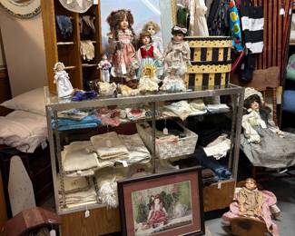 Vintage dolls and linens
