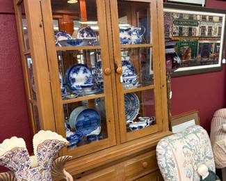 Great pine cabinet with light.  Japanese vase sold