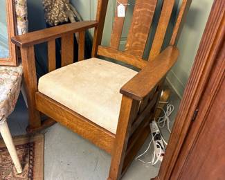 Mission Style Oak Rocker.  Refurbished and upholstered