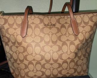 COACH Brown Signature Monogram City Tote Shoulder Bag 