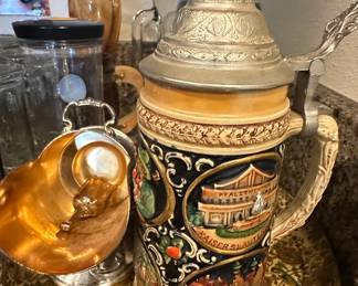 West German Beer Stein with Pewter Lid - Kaiserlautern and Frankfurt