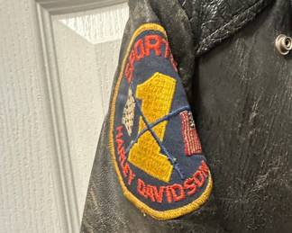 Vintage Sears The Men's Store Leather Motorcycle Jacket with Harley-Davidson Sportster Patch