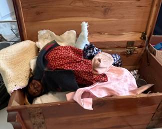 Vintage Cedar Chest with Dolls and Linens