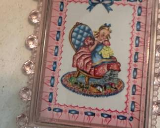 Victorian-Style Celluloid Hand Mirror with Lithograph Insert