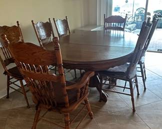 Vintage Oak Pressed Back Dining Set