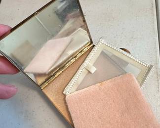 Vintage Rhinestone and Faux Pearl Powder Compact with Chain by Wiesner of Miami