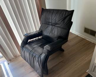 Post Modern Percival Lafer Post Modern Brazilian Black Leather Reclining Pony Lounge Chair 1980s
