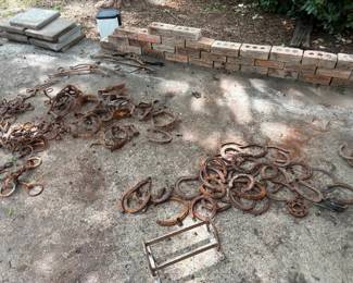 project horseshoes, stirrups, bridles. 35 bricks, 