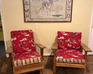 Wwestern style chairs, one is a rocker, and hand painted Steer from Vanguard Studios 