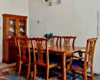 Vintage Maple Dining Room Set: Table, 6 chairs, Hutch. Sold together or separately 