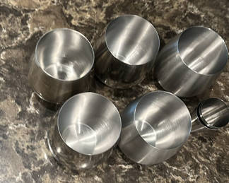 Lot 95: Six Stainless Steel Cups and Small Measuring Cup